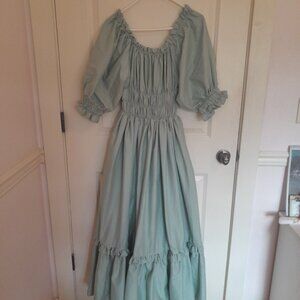 Women's Mint Green Shirred Cottagecore Dress, M